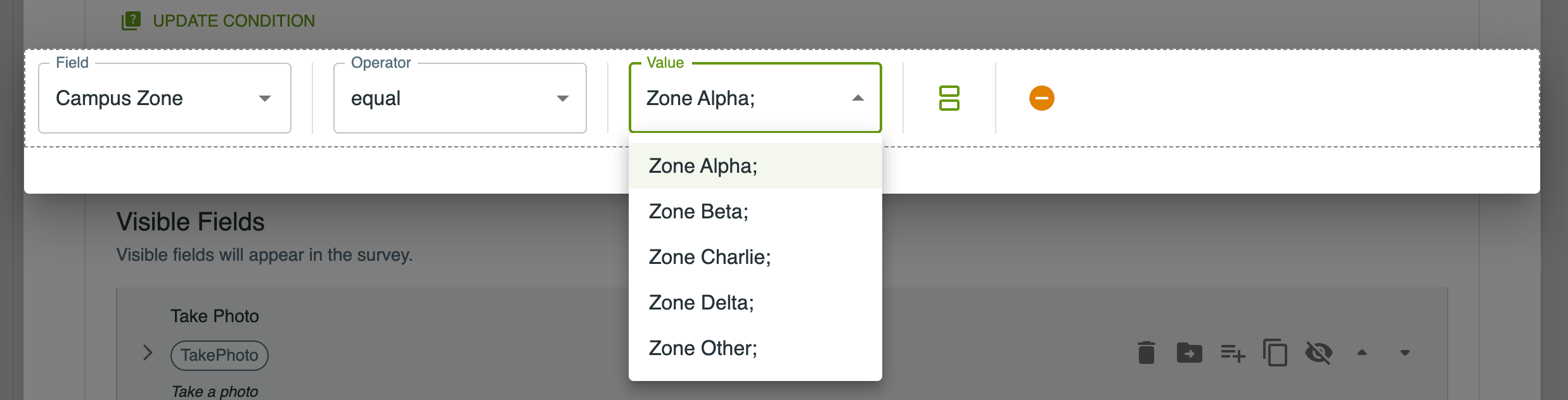 Editing the condition on a section of the form